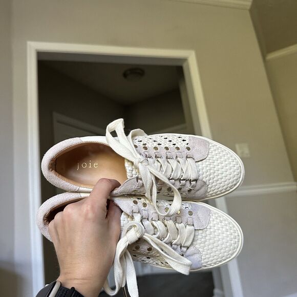 Joie Handan WHITE Woven Leather Platform Lace-Up Sneakers EU 37.5 US 7.5 - Picture 5 of 16